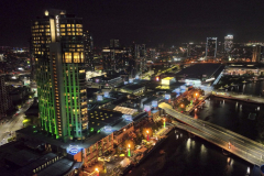 Crown tower in green with gas show