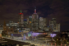 Melbourne CBD lit up at night
